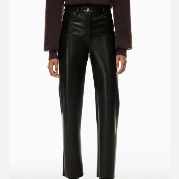 Aritzia Wilfred Melina Vegan Leather Pant Black High Rise Straight Leg Sz 4 - Picture 1 of 13